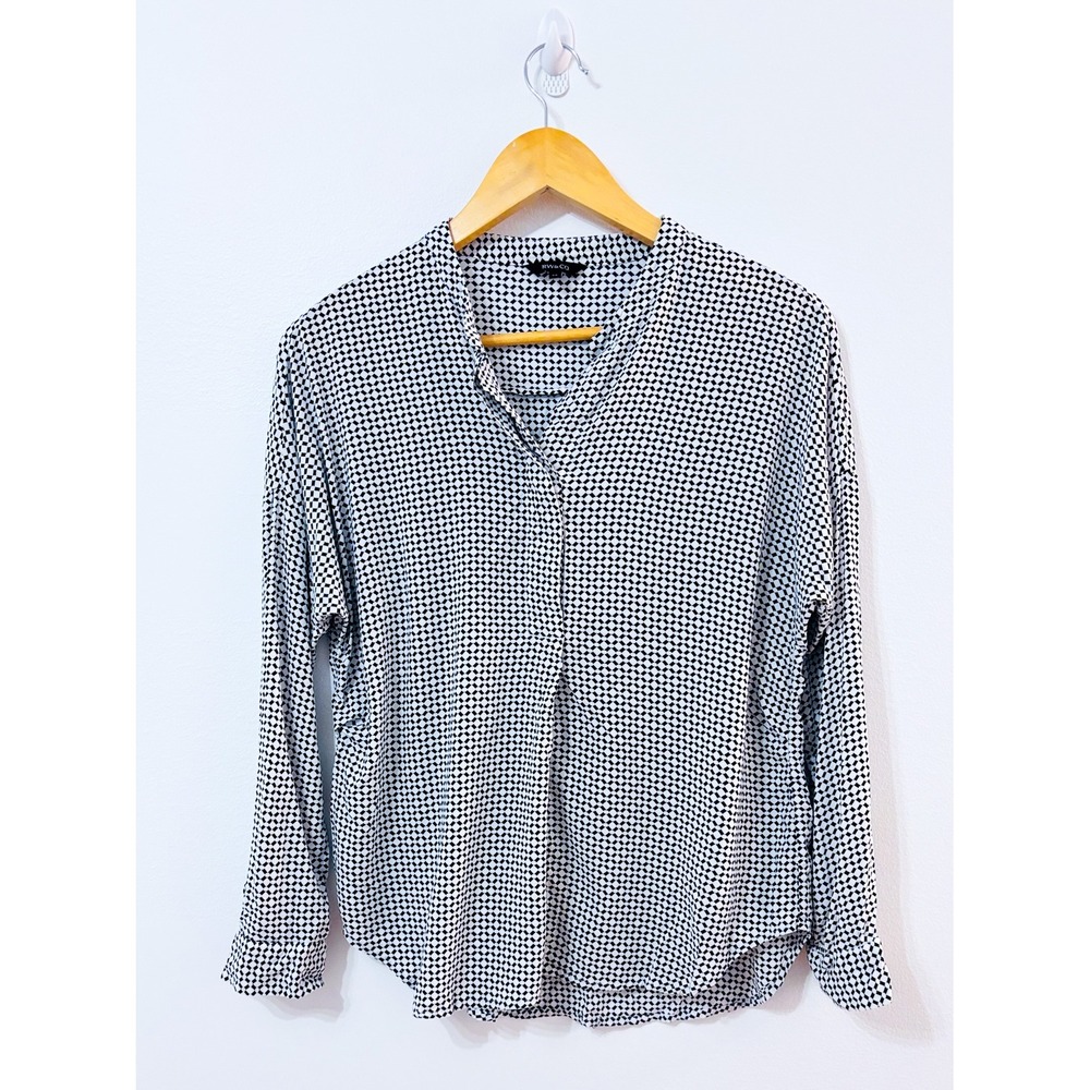 RW&CO. Black White Blouse | Geometric Career Chic | Small